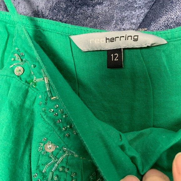 🎄🔥Bohemian Red Herring Green Beaded sequins top with tie back stings - Picture 3 of 5